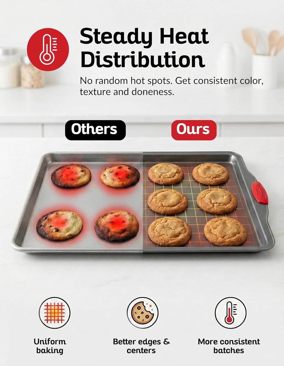 Nonstick Baking Sheet Pan Heavy-Gauge Carbon Steel, Warp, Dent, and Rust-Resistant Gourmet Rimmed Half Cookie Sheet Tray, Non-Toxic for Exceptional Baking Performance - 15x10 Inch