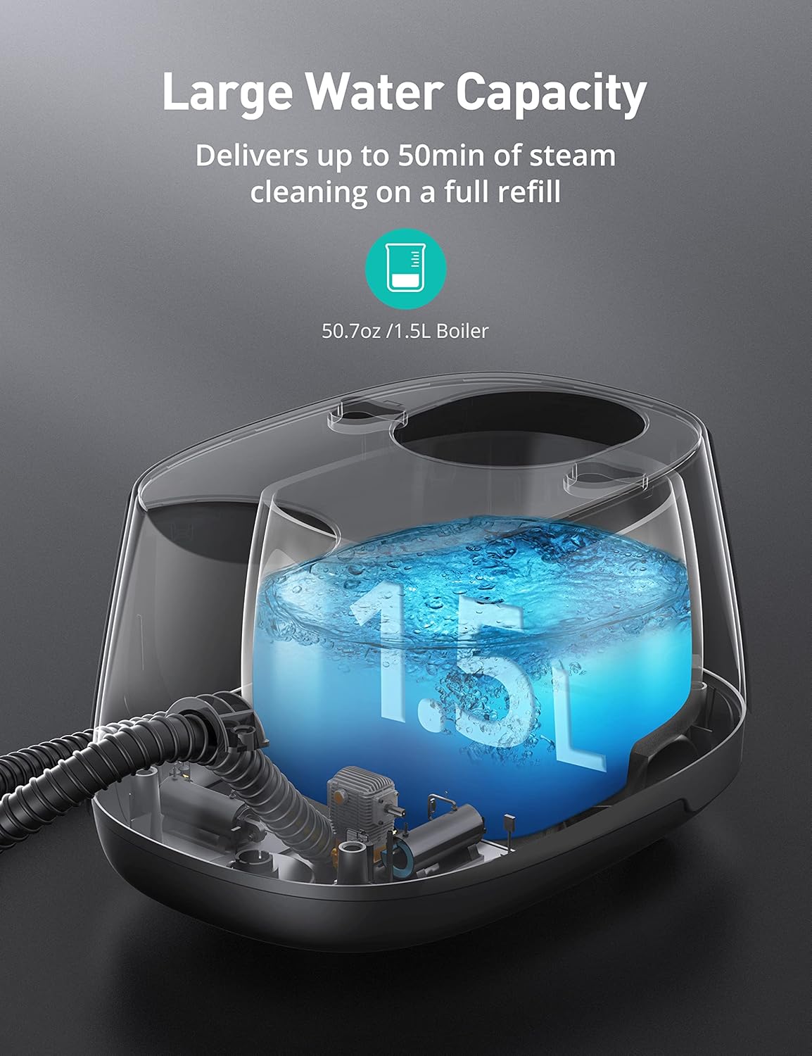 Steam Cleaner, 293°F 58 PSI Powerful Multipurpose Handheld Steam Mop for Home Use, 21 Attachments, 50Oz Capacity, Heavy Duty Steamer for Carpets, Floors, Cars, Tiles, Crack Cleaning, Grey