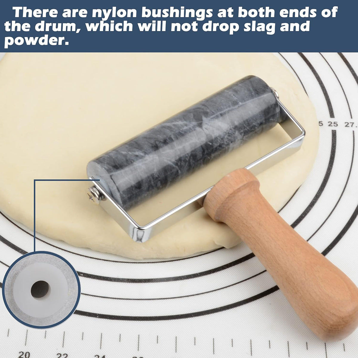 Tianman Small Marble Rolling Pin For Pizza & Baking Cooking(5.3"Black).