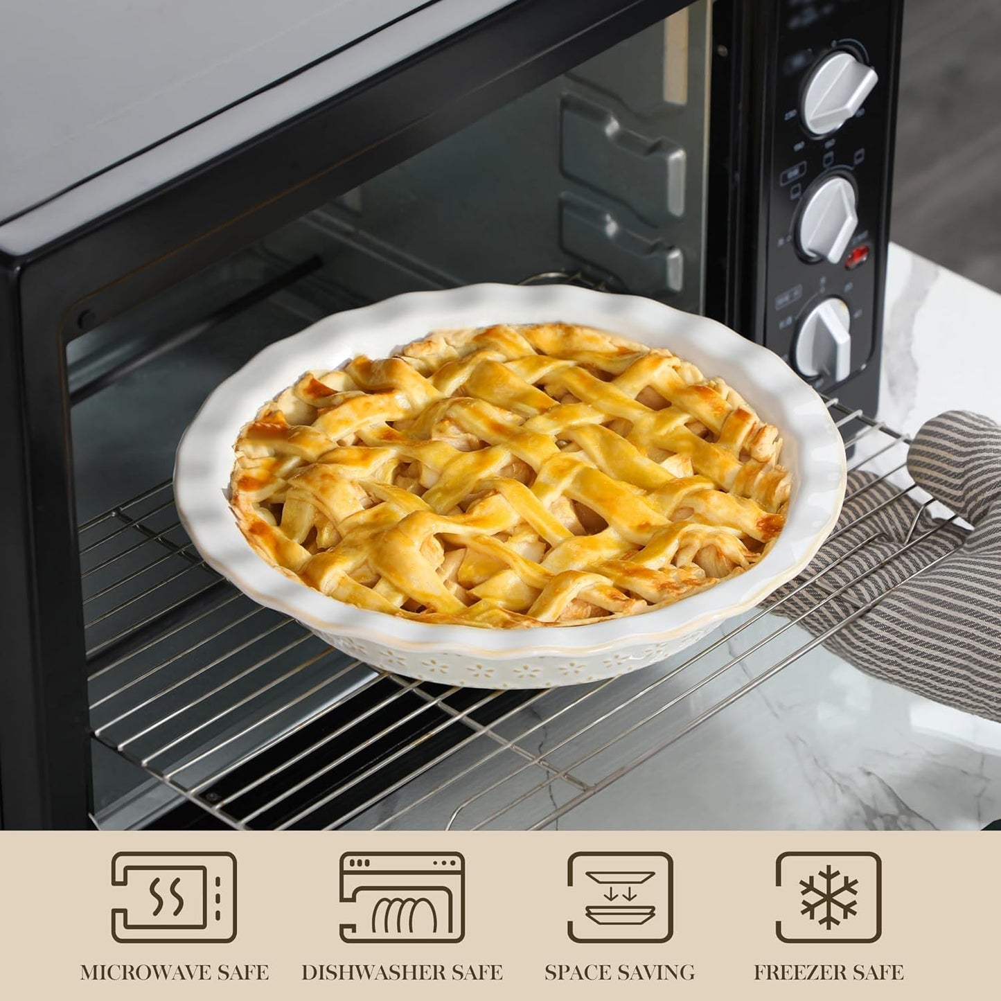 MALACASA Ceramic Pie Pan, 9 Inch Pie Dish Embossed Quiche Baking Dish