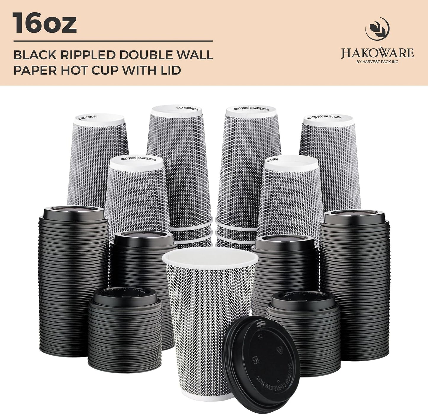 16 oz Disposable Paper Coffee Cups with Lids Insulated Double-Walled Togo