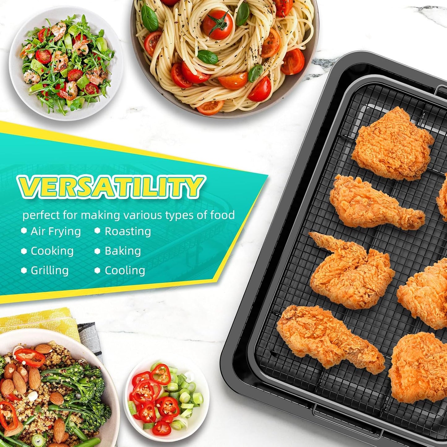 OPENICE Air Fryer Basket for Oven, Oven Air Fryer Basket and Tray Set | 15.3" x 11.0" Stainless Steel Air Fryer Tray and Pan with 30 PCS Parchment Paper for Baking Air Frying