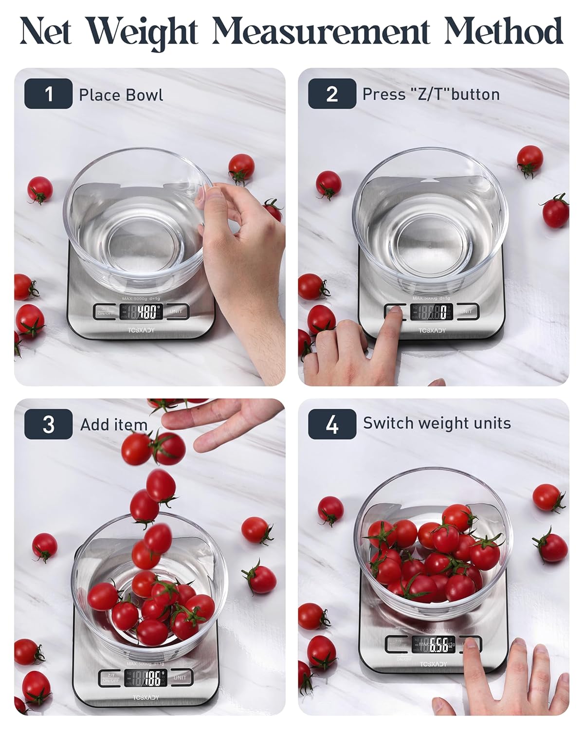 Food Scale, 11lb Digital Kitchen Scale with 6 Units LCD Display and Tare Function,Compact Design for Baking,Healthy Cooking,Meal Prep, 304 Stainless Steel