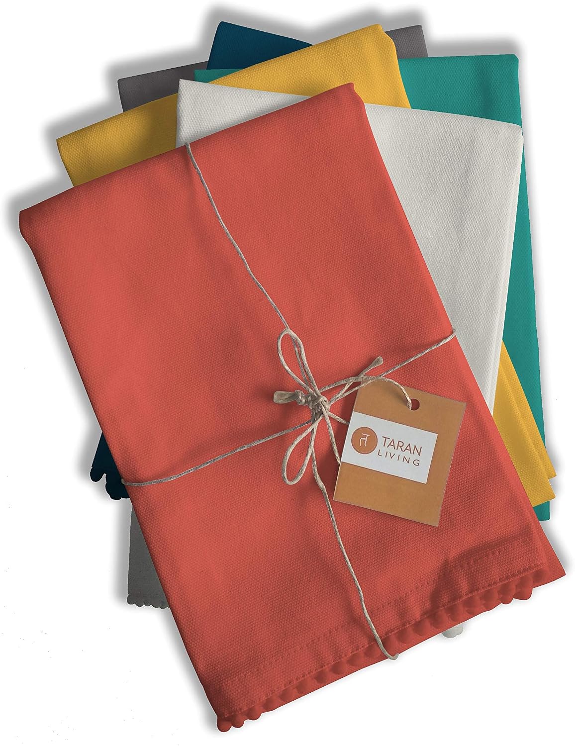 TARAN LIVING Kitchen Towels 100% Cotton Dish Towels Set of 6, Assorted Tea Towels Absorbent Hand Towels with Hanging Loop, 18x28 Inch Kitchen Dish Cloths for Drying, Blanks for Embroidery &amp; Craft