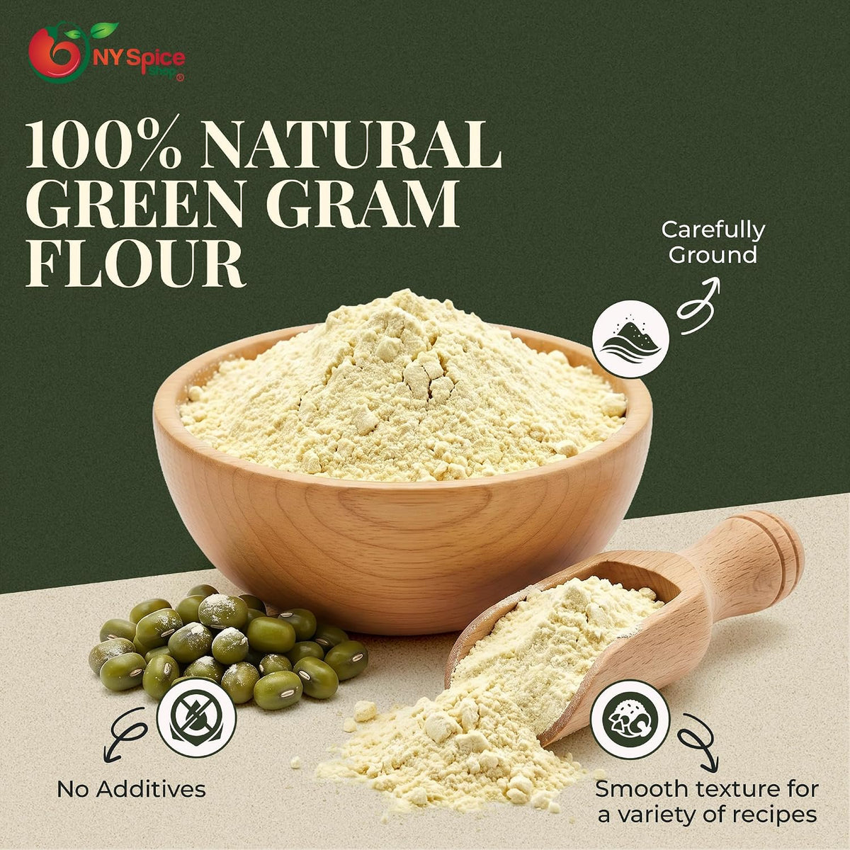 NY Spice Shop Moong Bean Flour - 3 Pound Mung Bean Powder - All Natural Finely Mung Milled And Plant Based Ingredient for