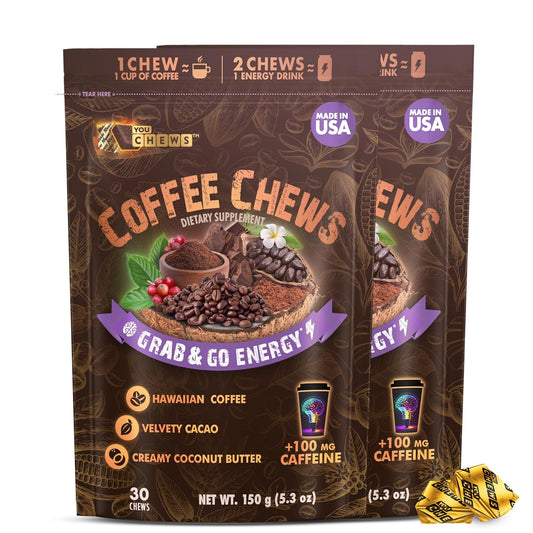 Coffee Chews - Grab & Go Energy with 100mg per Chew of Clean, Green Caffeine. with Real Organic Ingredients, Low Sugar,