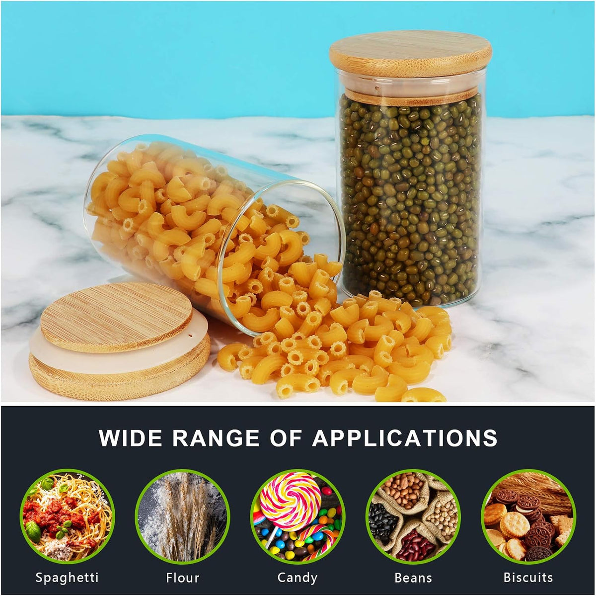 DHSBTLS 15 Pack 8 oz Glass Jars With Bamboo Lids for Kitchen, Pantry