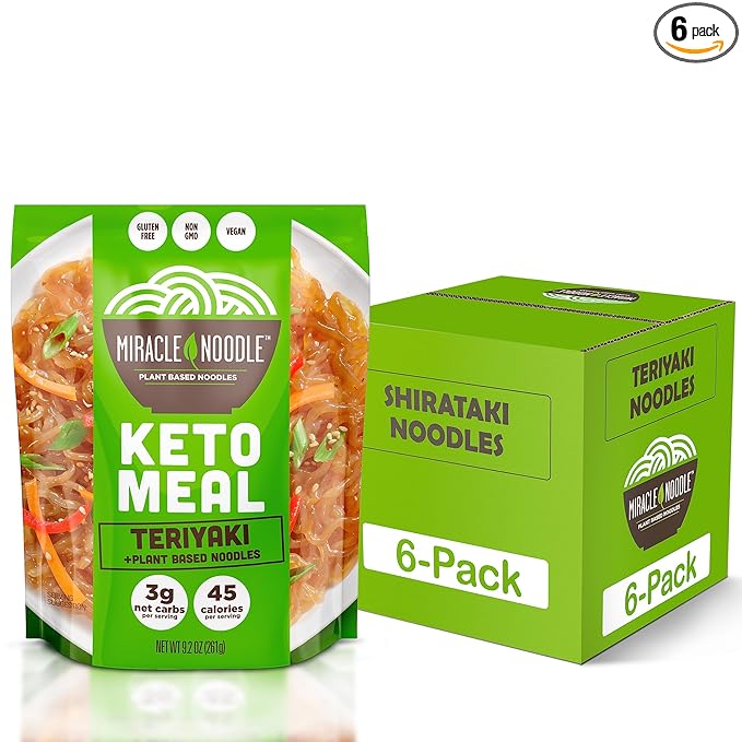 Miracle Noodle Ready to Eat Teriyaki Pasta, 9.2 Oz (Pack of 6), Plant Based Shirataki Konjac Noodles, 45 Calories, 3g Net Carbs Per Serving, Keto, Gluten-Free