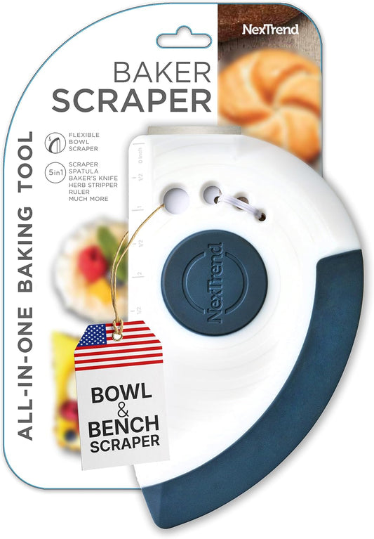 Nextrend BakerScraper – 5-in-1 Flexible Bowl Scraper, Bench Scraper and Dough Scraper with Stainless Steel Edge, Ruler &