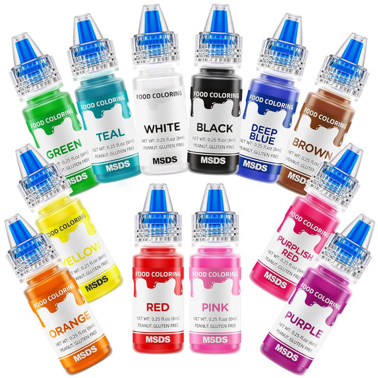 12 Color Food Coloring Set - Vibrant Liquid Food Colors Frosting Dye Tasteless for Baking, Cake Decorating, Easter Egg,