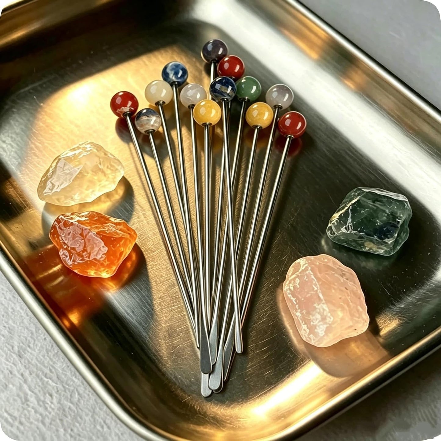 Homestia 6 Pcs 7.5'' Metal Stir Sticks, Colorful Gemstone Cocktail Stirrers | Reusable Stainless Steel Coffee Stirrer, Drink Swizzle Sticks, Natural Stone Decor Beverage Stir Stirring for Bars Home Use