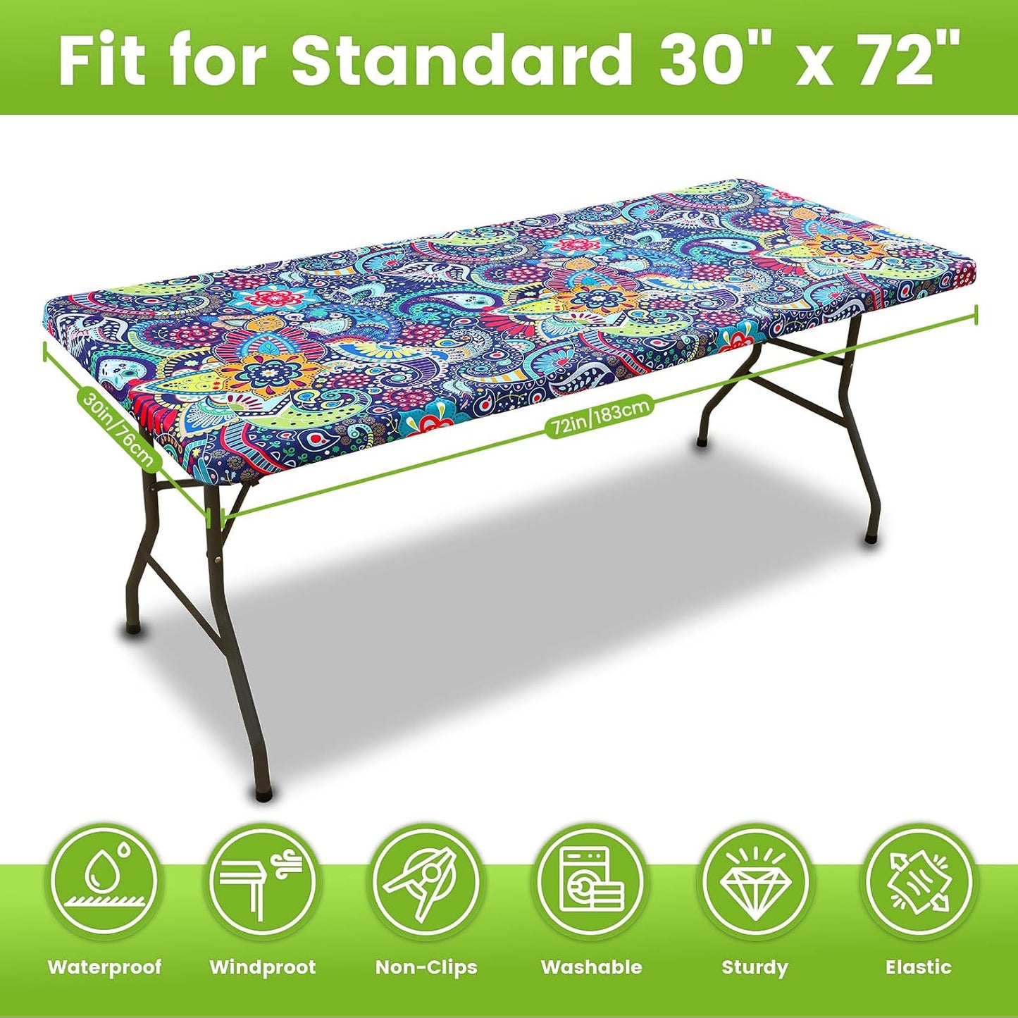 Smiry Spandex Fitted Tablecloth for 6 Foot Rectangle Tables, Washable Picnic Table Cover with Elastic, Stretch Reusable