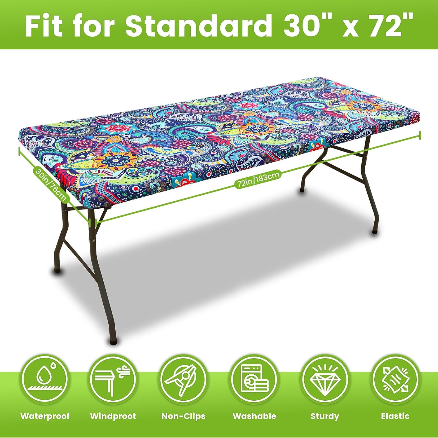 Smiry Spandex Fitted Tablecloth for 6 Foot Rectangle Tables, Washable Picnic Table Cover with Elastic, Stretch Reusable