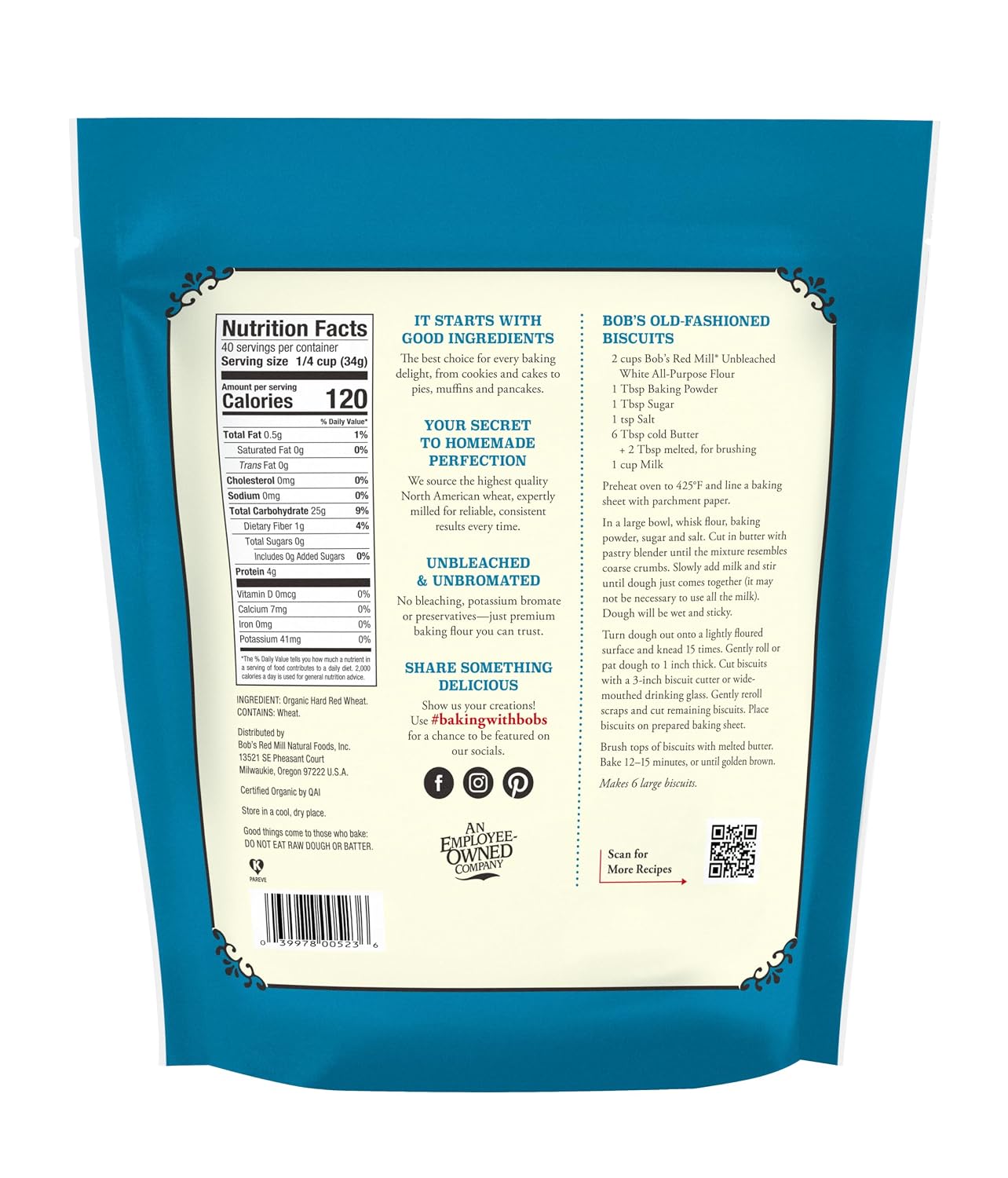 Bob's Red Mill Organic All Purpose Unbleached Flour, 3lb (4 Pack)