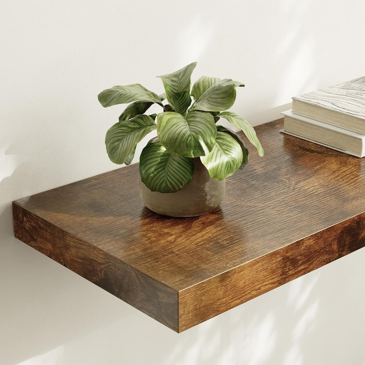 Floating Shelf, Set of 2 Wall Shelf, 30 in W x 12.75 in D x 2 in H Wooden Floating Wall Shelf with Invisible Brackets for Living Room/Bedroom/Bathroom/Kitchen Storage and Decor, Rustic Brown