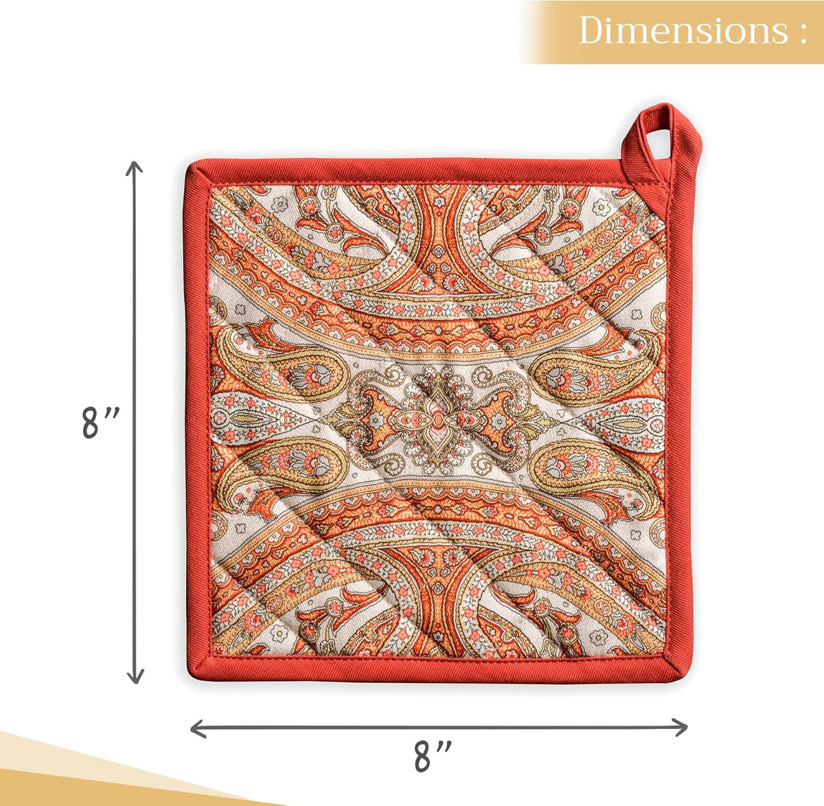 Maison d' Hermine Pot Holders Set 100% Cotton Heat Resistant Potholders 8" x 8" Hot Pads with Loop BBQ, Cooking, Baking, Grilling, Kitchen, Handling Hot Pans (Pack of 2, Kashmir Paisley)