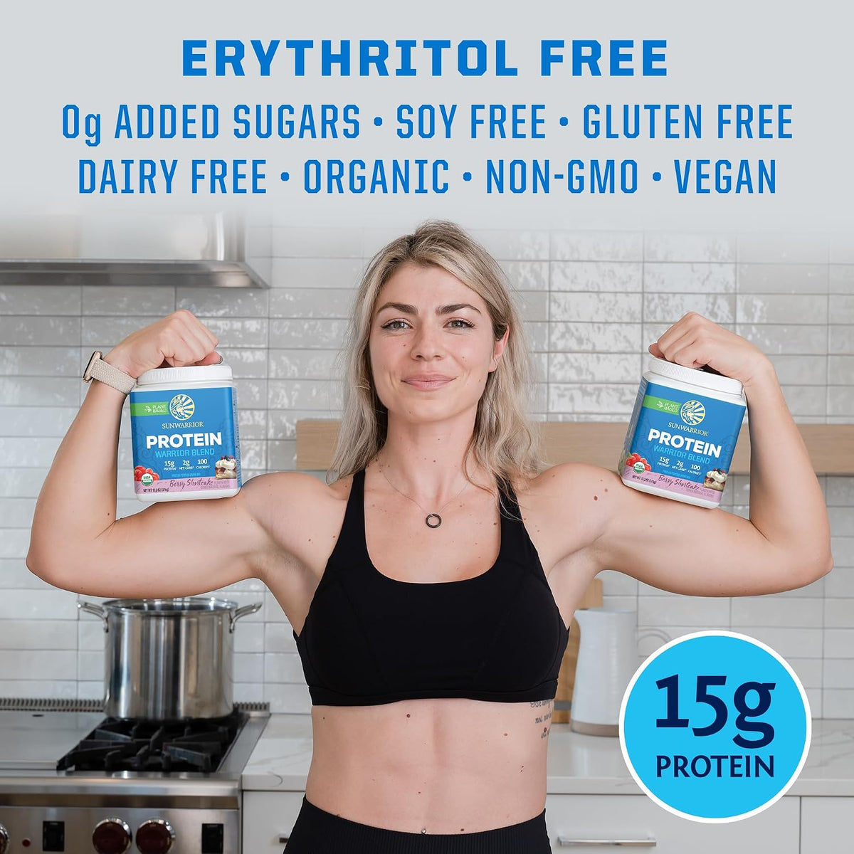 Sunwarrior - Warrior Blend, Plant Based, Raw Vegan Protein Powder with Peas &amp; Hemp, Berry, 13.2 Ounce (Pack of 1)
