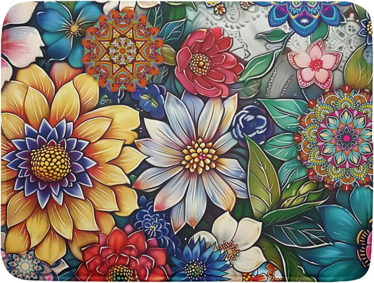 Boho Floral Dish Drying Mat for Kitchen Counter 16x18 Inch Boho Blooming Flower Dishes Pad Super Absorbent Drying Mat Heat