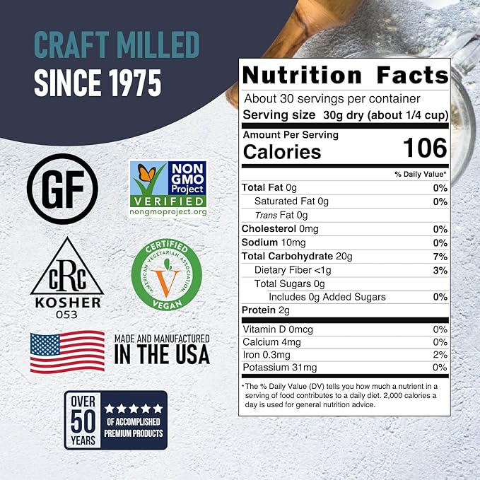 Great River Milling Gluten Free All Purpose Flour | Made from All Purpose Gluten Free Baking Alternative Ingredients | Non-GMO, Glyphosate Free, Kosher, Vegan Certified | 2 Lb