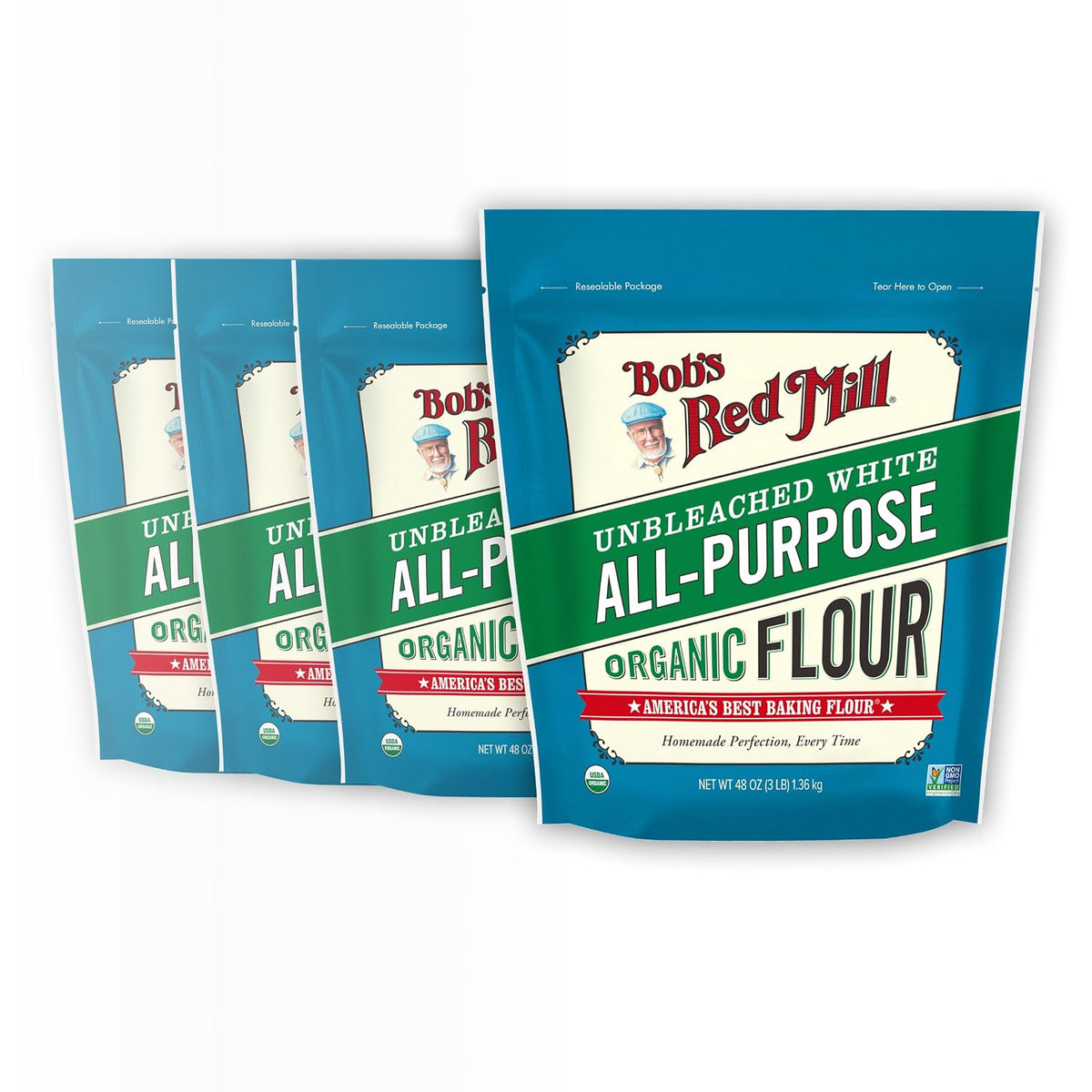 Bob's Red Mill Organic All Purpose Unbleached Flour, 3lb (4 Pack)