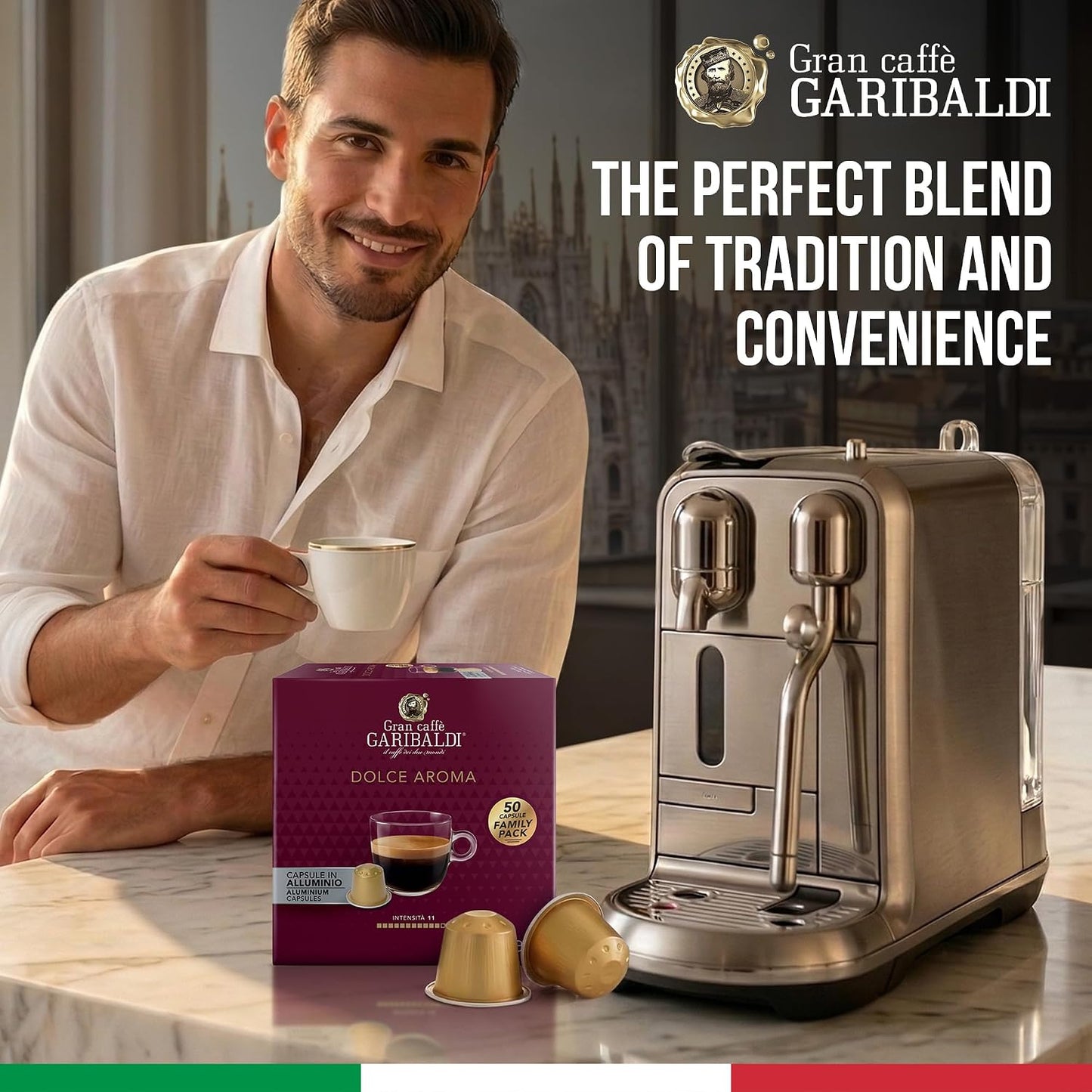 Gran Caffè Garibaldi Dolce Aroma Espresso Capsules Italian Roasted 50 Count | Italian Roasted Espresso Capsules With Full-Bodied Crema, Compatible With Nespresso Original Machines, Coffee Pods, 50 Count