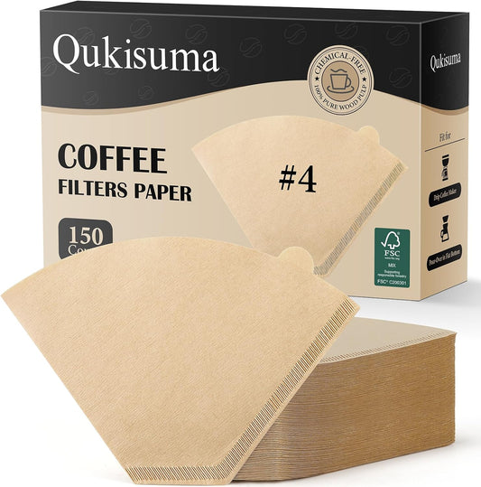 150 Count #4 Coffee Filters, Number 4 Cone Coffee Paper Filters for Pour Over and Drip Coffee Maker, 8-12 Cups (Unbleached