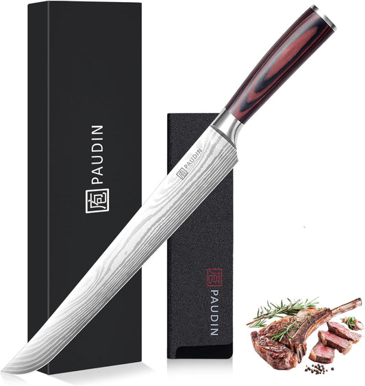 PAUDIN Carving Knife, 12 Inch Brisket Knife, Razor Sharp Edge Slicing Knife for Brisket Meat, Forged German High Carbon