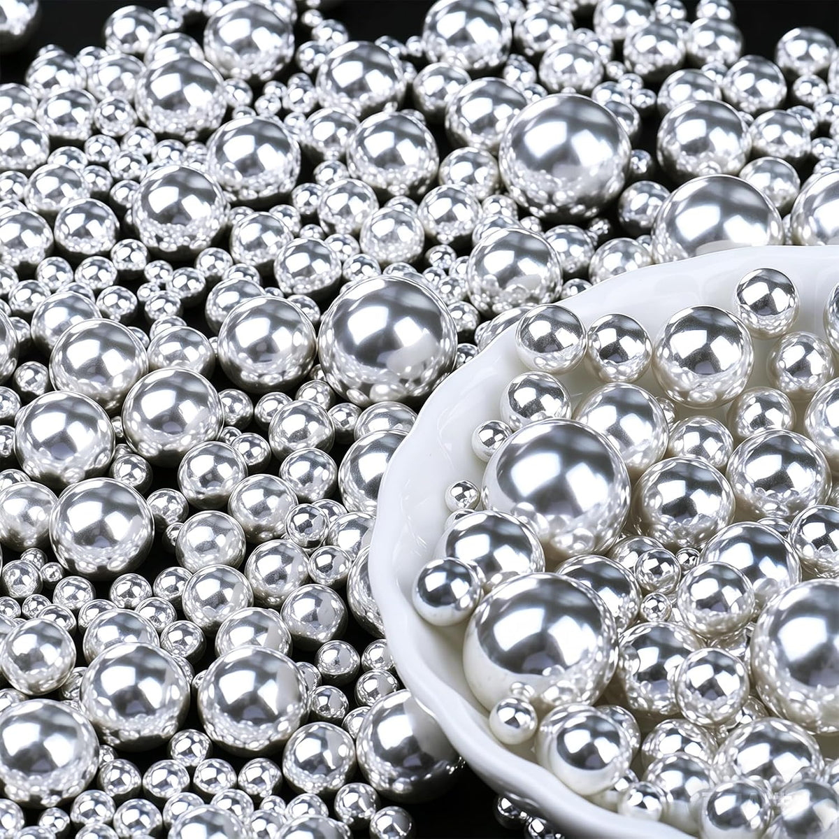 Silver Pearl Sprinkles for Cake Decorating, 6 Sizes Edible Pearls Sugar
