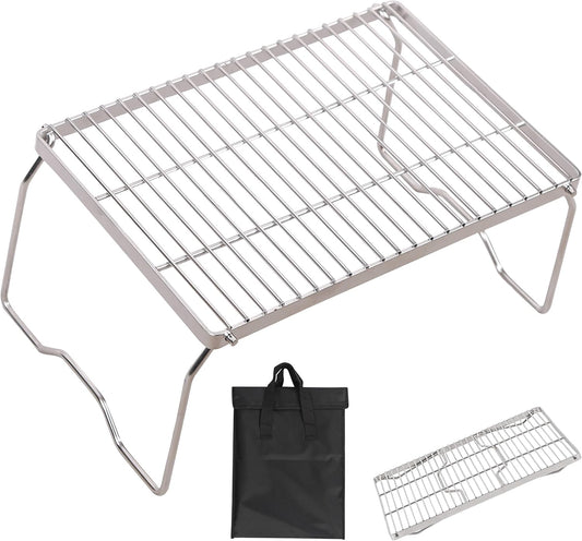 REDCAMP 17" Large Folding Campfire Grill 304 Stainless Steel Grate, Heavy Duty Portable Camping Grill with Carrying Bag for