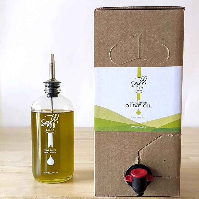 SAFFI SAANA 3L Frantoio Extra Virgin Olive Oil – Used by 30+ MICHELIN Star Restaurants - First Cold Pressed, Single-Origin, La Estrella, Chile – High Polyphenols – Sustainable Bag-in-Box Bulk Packaging, Gluten Free