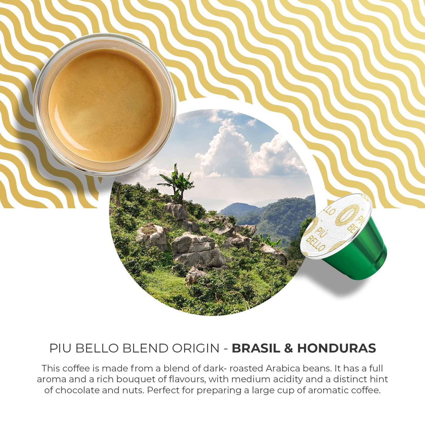Piu Bello Blend Espresso Coffee Pods for Nespresso Original Machines – Compatible Capsules Pack – Rich &amp; Balanced Taste – Strong Italian Espresso Flavor – Kosher Certified (120 Count, Single Flavor)