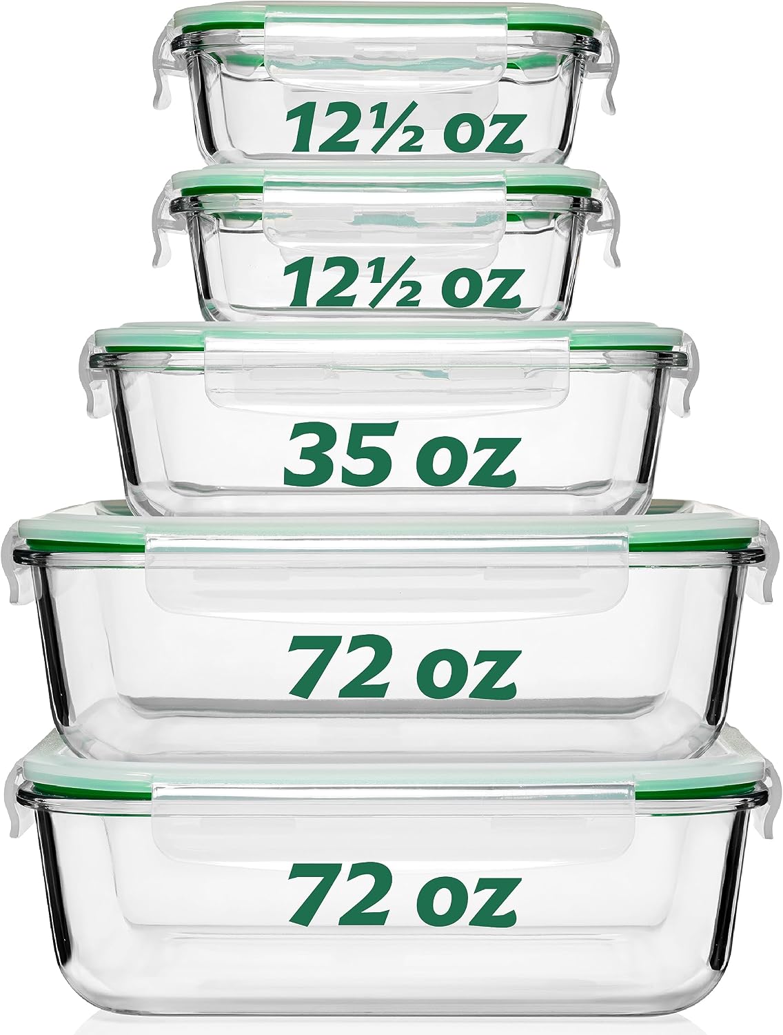 Fusion Gourmet Family Pack - Glass Storage Containers - Airtight 5 Pack