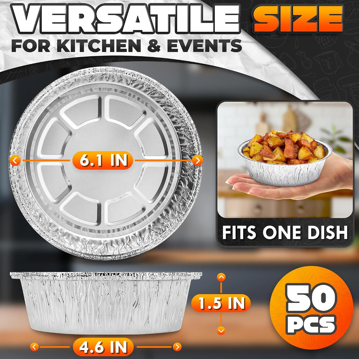 LEGLO Round Foil Cake Pans 50 Pack, 6 In Disposable Aluminum Baking Pans | Pie Tins Bake Tarts, Cheesecakes, and Chicken Pot Pies - Stackable, Grease-Resistant, Freezer Ready for Make-Ahead Storage