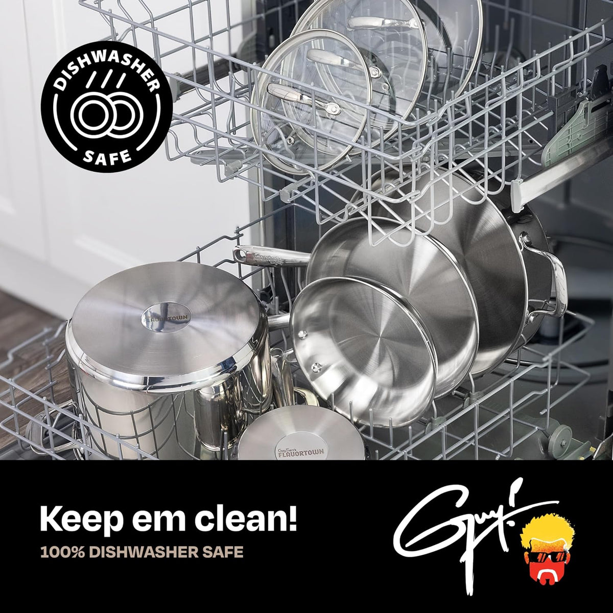 Guy Fieri's Flavortown 3.2-Quart Stainless Steel Sauce Pan with Tempered Glass Lid - Kitchen Cookware with Tri-Ply Base, Oven Safe to 500°F, Dishwasher Friendly, Works with Gas & Induction Cooktops
