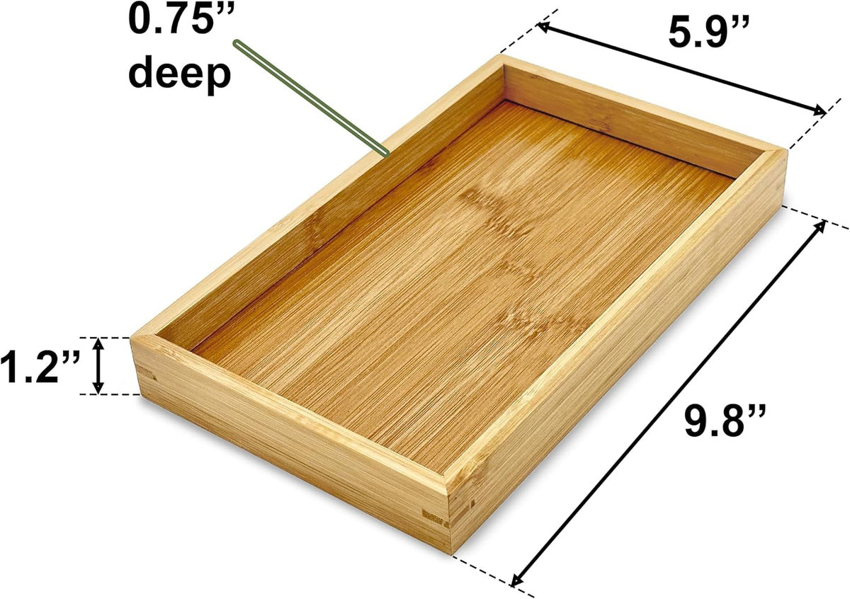 Bam & Boo - Natural Bamboo Serving Tray Modern Rectangular - for Food, Drinks, Decor, Vanity in Home, Kitchen, Bathroom, Coffee Table, Bed(X-Small, 9.8” x 5.9" x 1.2")