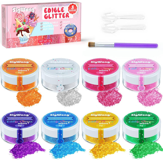 Edible Glitter Set, Sprinkles Edible Glitter for Drinks, 8 Colors Prism Powder Edible Glitter Dust for Wines, Beer,