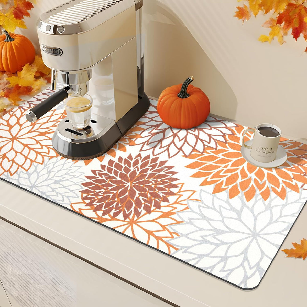 Findosom 2Pcs Fall Dish Drying Mat &amp; Sink Splash Guard, Absorbent Dish Mat