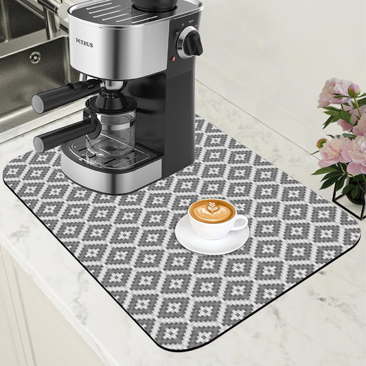Ethnic Geometric Dish Drying Mat for Kitchen Counter Bar Mat Hide Stain Absorbent Rubber Backed Coffee Mat Maker Espresso