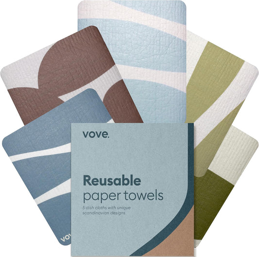 Vove Swedish Dishcloths 5-Pack, Modern Abstract - FSC Certified Cellulose & Cotton, Oeko-TEX Standard 100, Reusable Washable