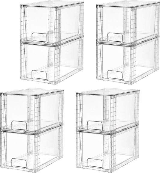 Vtopmart 8 Pack Large Stackable Storage Drawers,Clear Acrylic Drawer Organizers with Handles, Easily Assemble for Fridge,