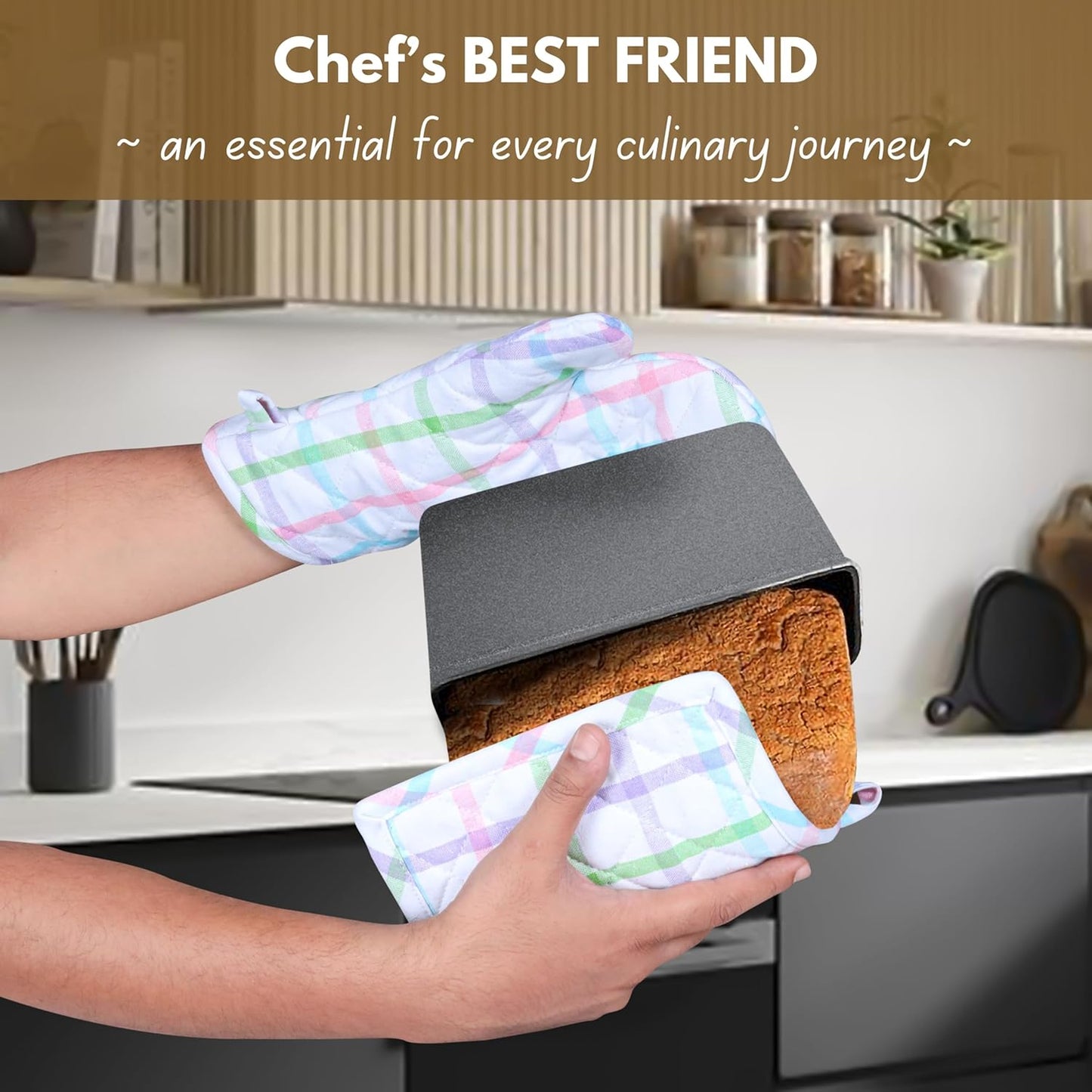 Native Fab 4 Piece Set - 2 Oven Mitts & 2 Potholders, Heat Resistant, 100% Cotton, Quilted Design, Non-Slip Grip, Ideal for