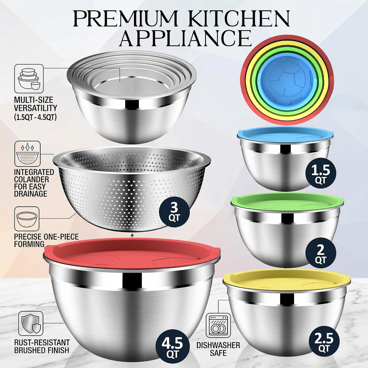 DUTZUN Colorful Mixing Bowls with Strainer