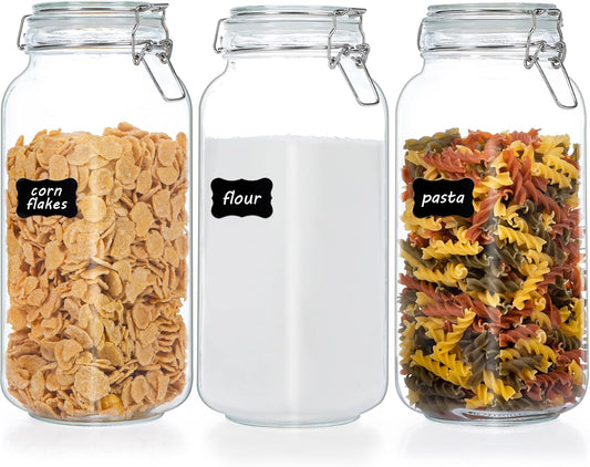 Vtopmart 78oz Glass Food Storage Jars with Airtight Clamp Lids, 3 Pack Large Kitchen Canisters for Flour, Cereal, Coffee,