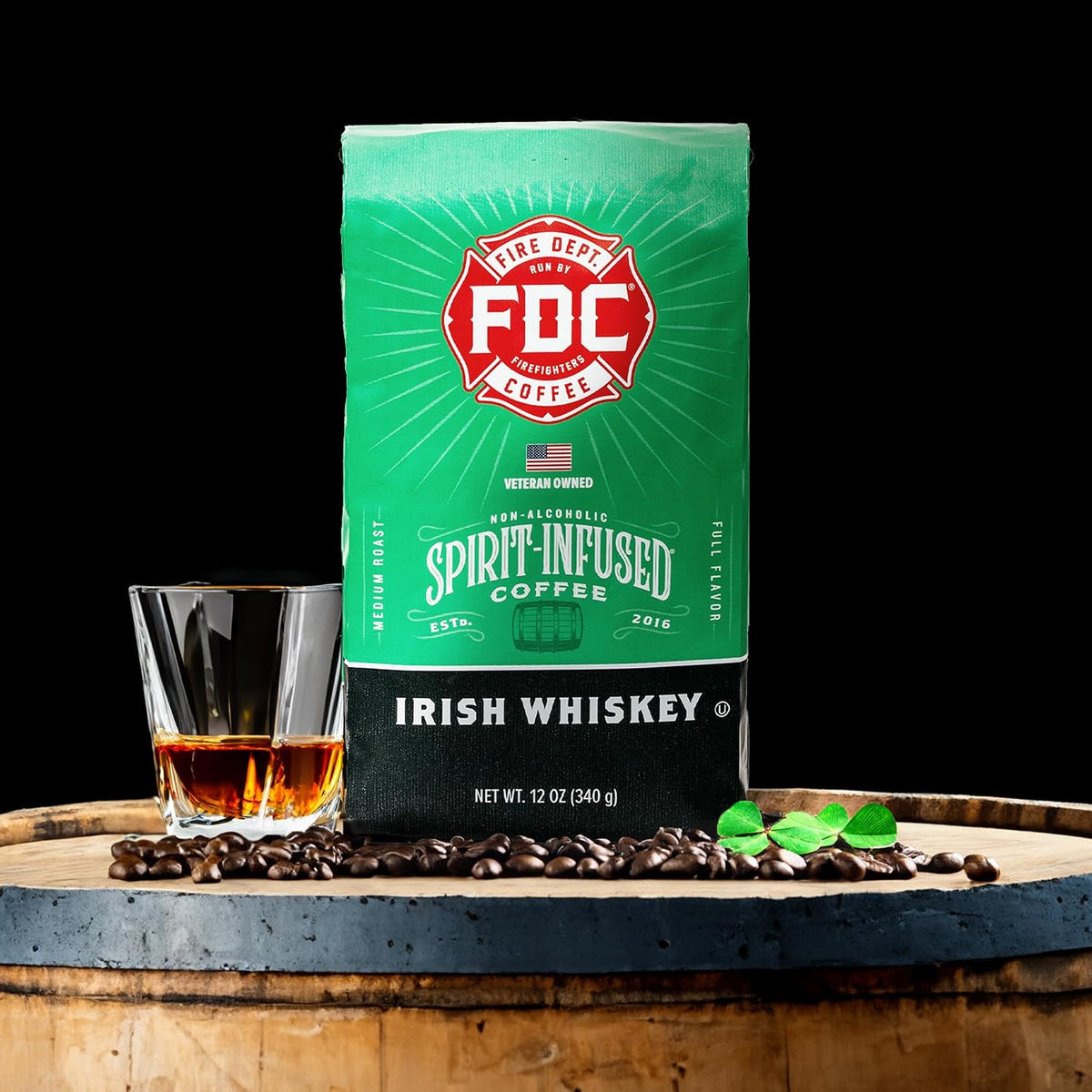 Fire Department Coffee Irish Whiskey Infused Coffee Beans - 12 oz | Gives Back to Firefighters - Medium Roast - Non-Alcoholic - Roasted in the USA - Whole Bean - Veteran Owned