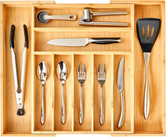 Umilife Large Expandable Kitchen Silverware Utensils Drawer Organizer, 2.5" Extra High Adjustable Drawer Divider with Curved