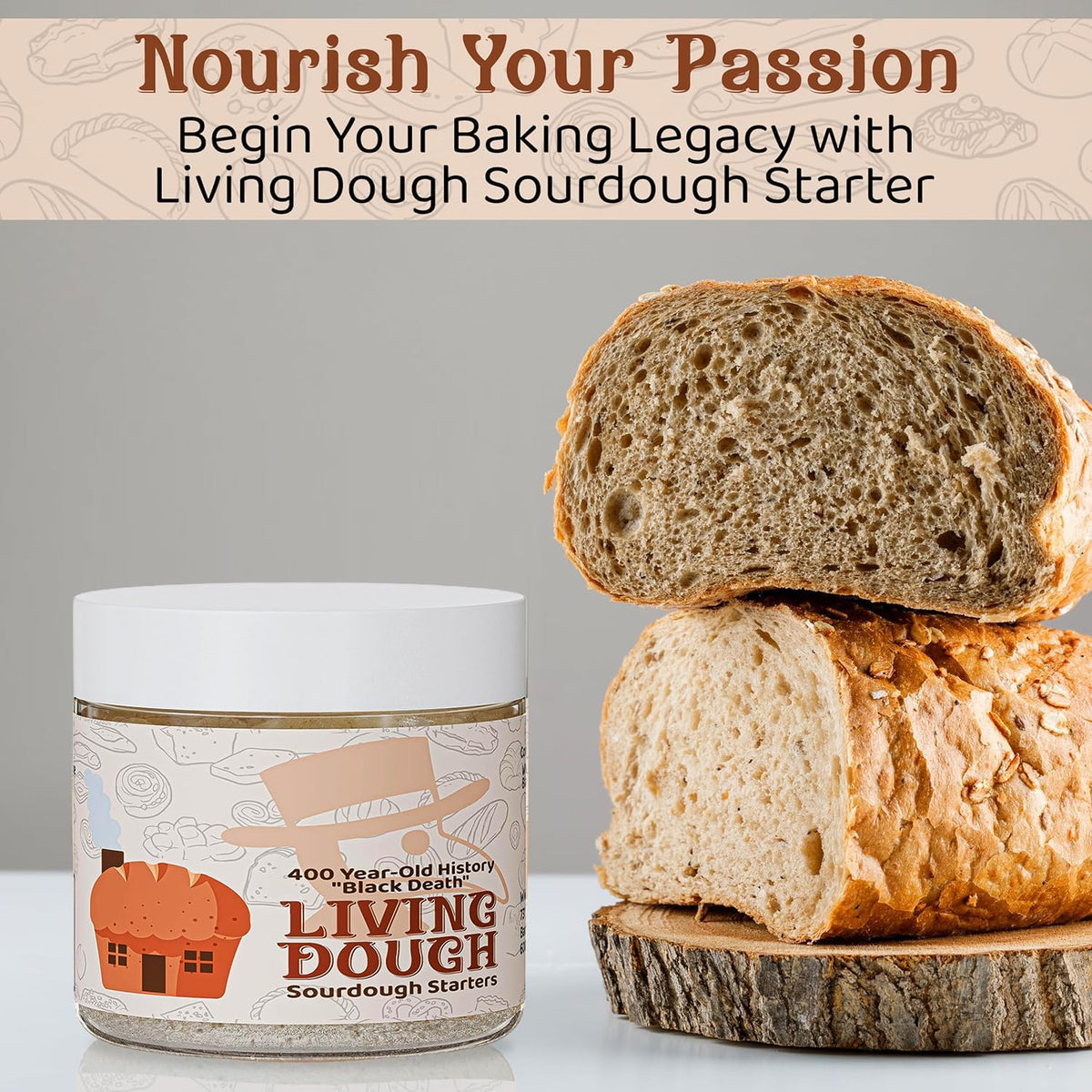 400 Year Old History Black Death Sourdough Starter Culture for Baking,3.5Oz | Easy to Use, Active &amp; Live Organic Sourdough Starter for Artisan Bread, Pizza Dough, Waffles, Homemade Bread Recipes &amp; More