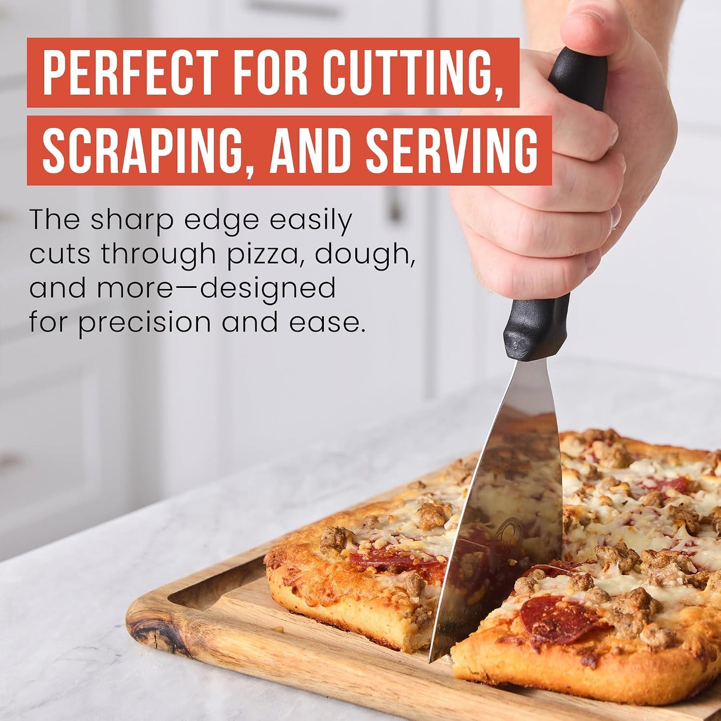 Chef Pomodoro Stainless Steel Bench Scraper, Pizza Dough Cutter, 4 inch | Non-Slip Grip, Cuts Dough, Portions Bread, Chops Veggies, Rust-Resistant, Dishwasher Safe, Metric &amp; Imperial Measurements