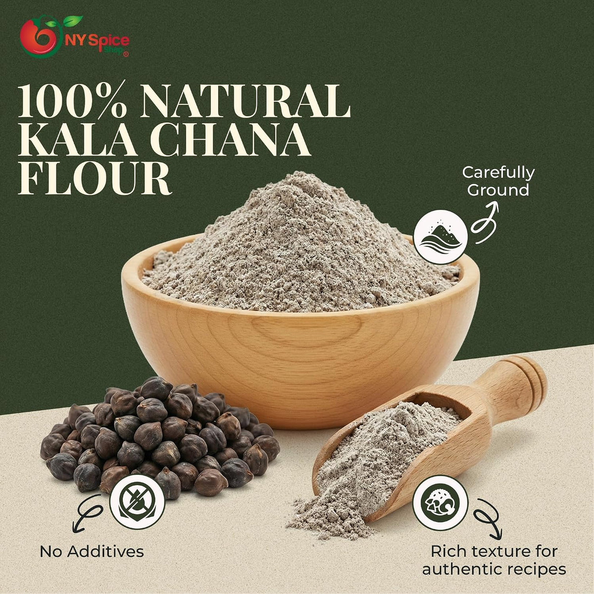 NY Spice Shop Pure Kala Chana Besan - 1 Pound Black Chickpea Flour - Fine Chick Peas Flour - Healthy & Superfine Powder