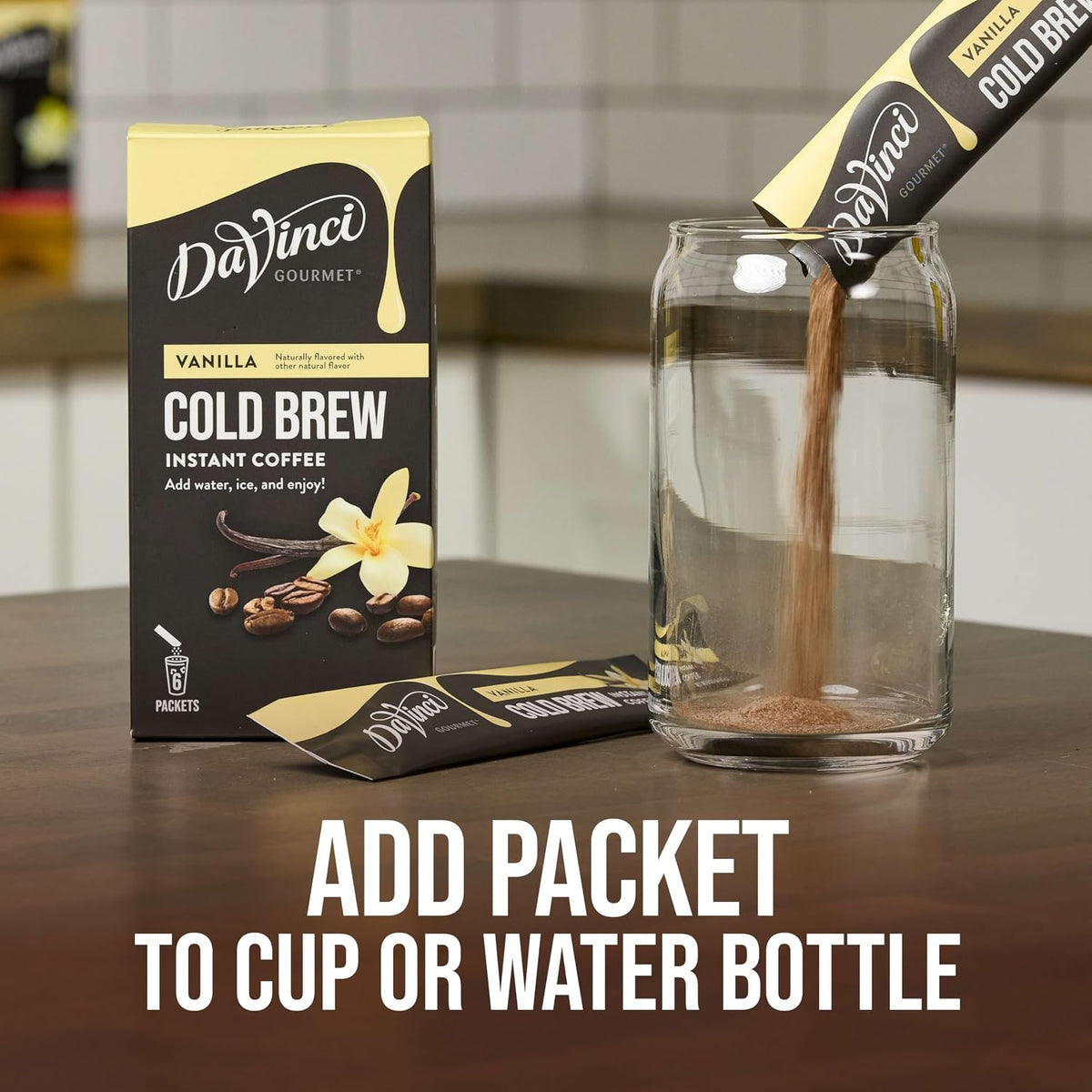 DaVinci Gourmet Vanilla Cold Brew Stick Pack, Instant Coffee Powder, 6 Count (Pack of 1)