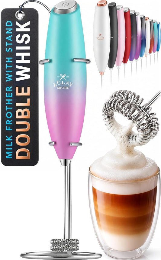 Zulay Powerful Milk Frother for Coffee with Upgraded Titanium Motor - Handheld Electric Whisk, Milk Foamer, Mini Mixer &amp; Coffee Blender for Frappe, Latte, Matcha, No Stand - Orchid Fade